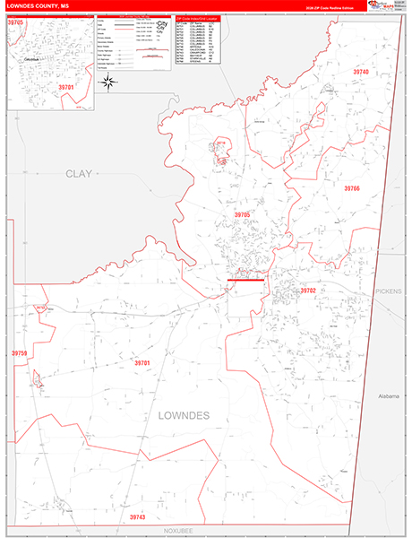 Lowndes County, MS Zip Code Map