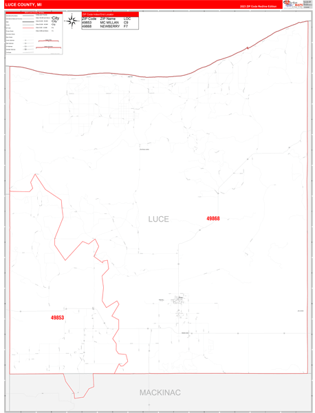 Luce County, MI Zip Code Wall Map