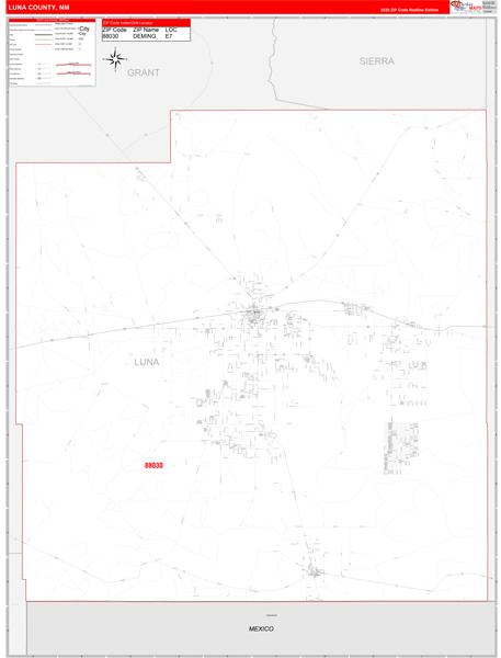 Luna County, NM Wall Map Red Line Style