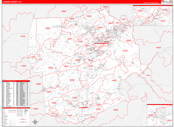 Luzerne County, PA Wall Map Red Line Style
