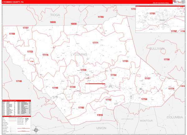 Lycoming County Digital Map Red Line Style