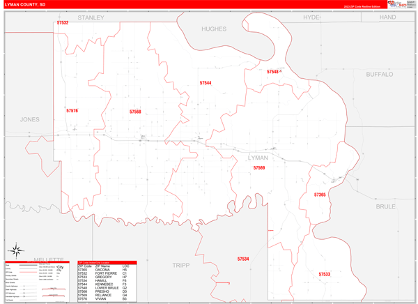Lyman County Wall Map Red Line Style