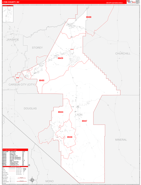 Lyon County, NV Carrier Route Wall Map