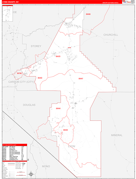 Lyon County, NV Zip Code Map