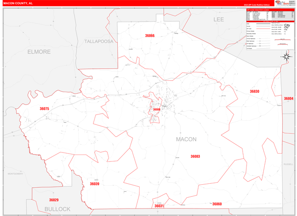 Macon County Digital Map Red Line Style