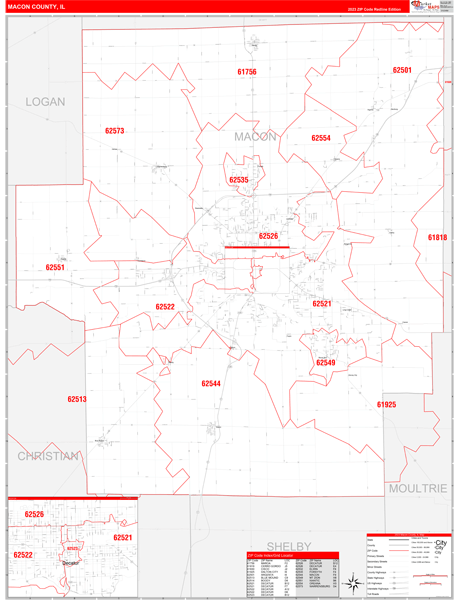 Macon County Digital Map Red Line Style