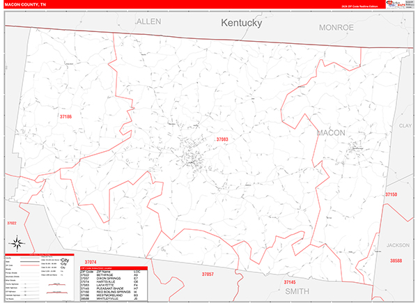 Macon County, TN Zip Code Map