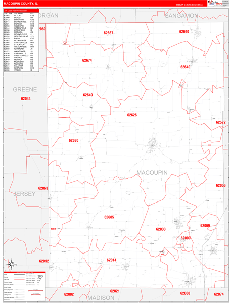Macoupin County Digital Map Red Line Style