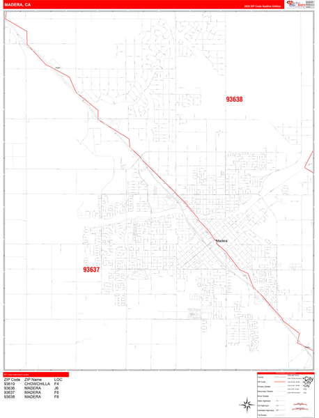 Madera County Wall Map Red Line Style