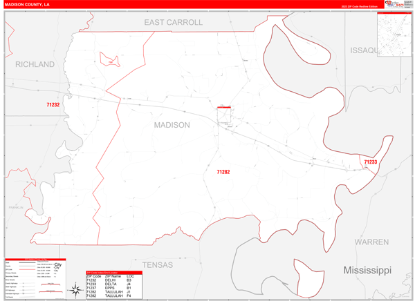 Madison Parish (County), LA Zip Code Wall Map