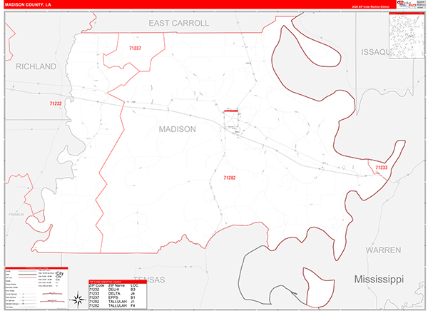 Madison Parish (County), LA Wall Map Red Line Style