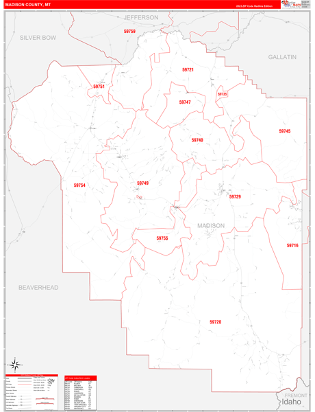 Madison County, MT Zip Code Wall Map
