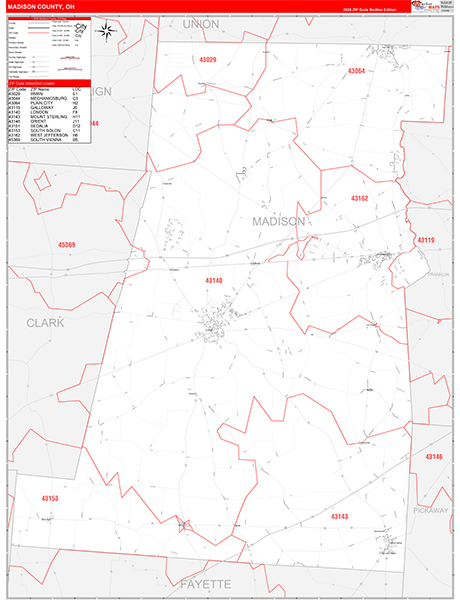 Madison County, OH Zip Code Map