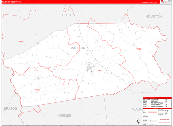 Madison County, TX Zip Code Map