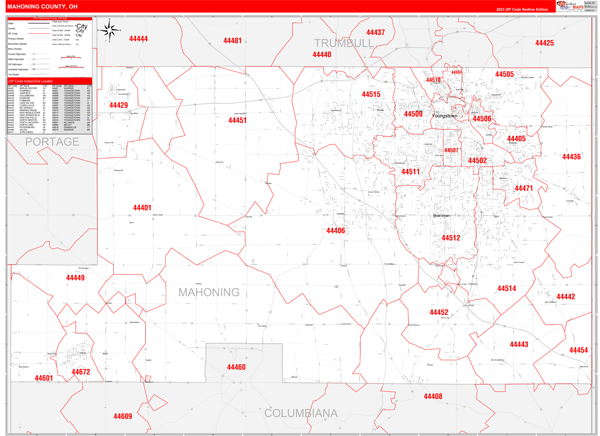 Mahoning County Digital Map Red Line Style