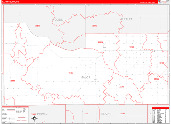 Major County, OK Carrier Route Wall Map