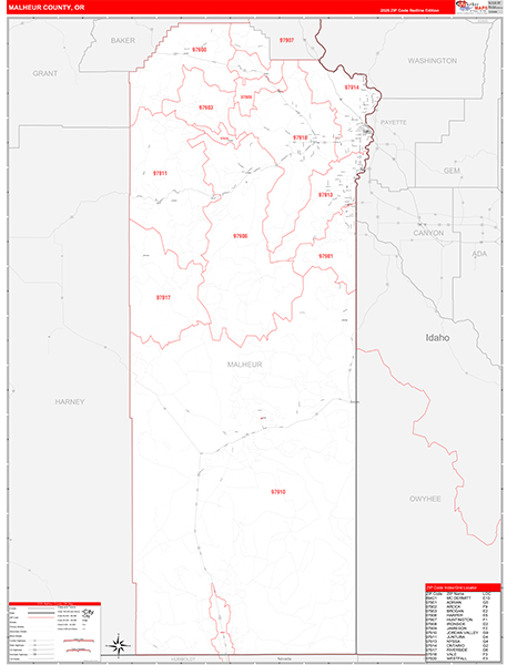 Malheur County, OR Zip Code Wall Map