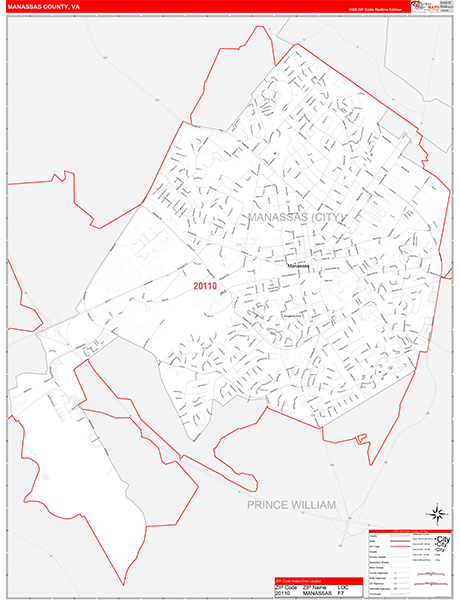 Manassas County, VA Zip Code Wall Map