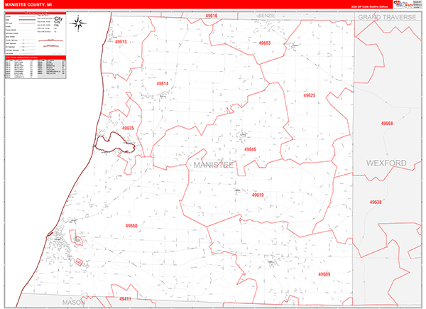 Manistee County, MI Carrier Route Wall Map
