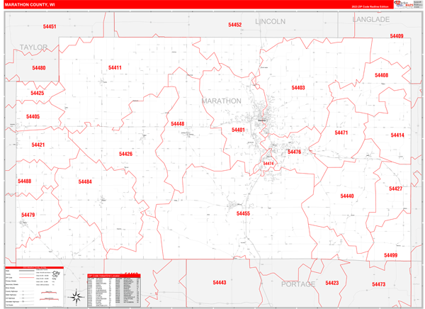 Marathon County Digital Map Red Line Style