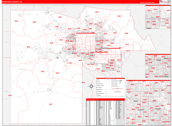Maricopa County Wall Map Red Line Style