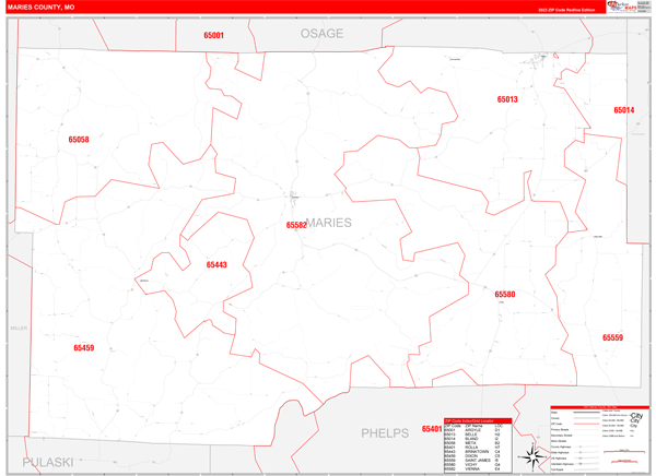 Maries County Digital Map Red Line Style
