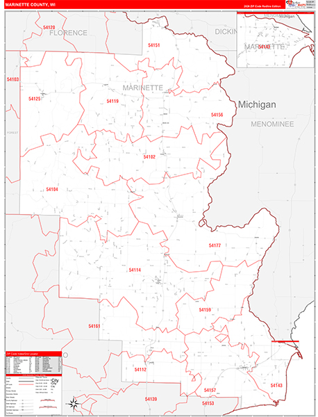 Marinette County, WI Carrier Route Wall Map