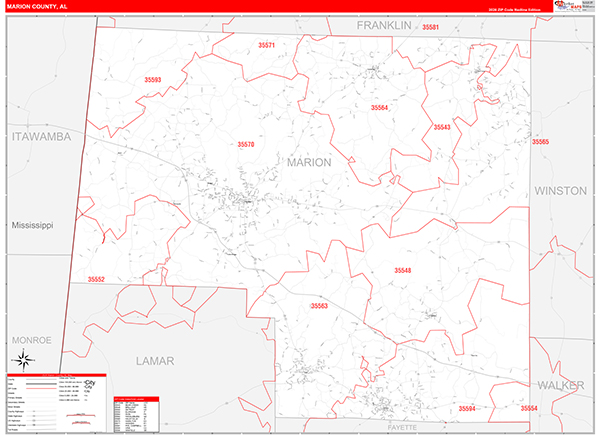 Marion County, AL Zip Code Map