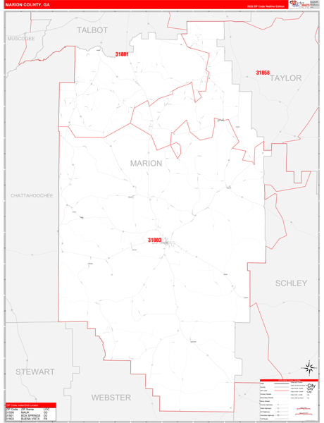 Marion County, GA Wall Map Red Line Style