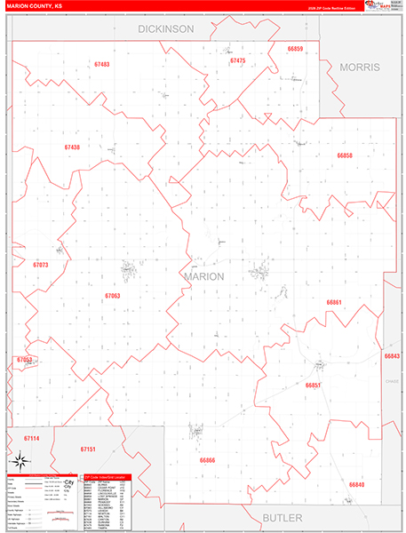 Marion County, KS Zip Code Map
