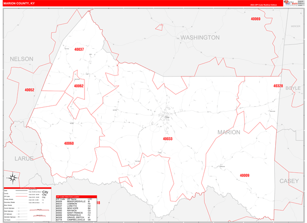 Marion County, KY Zip Code Wall Map