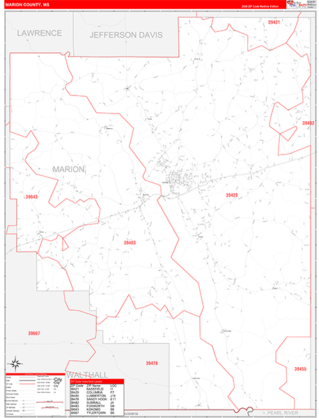 Marion County, MS Zip Code Map