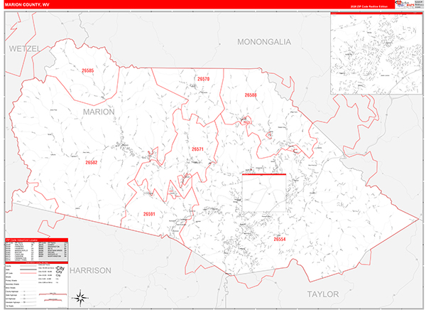 Marion County, WV Zip Code Map