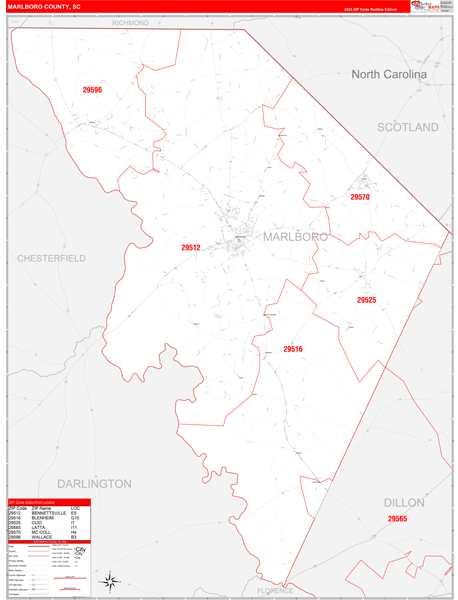 Marlboro County Digital Map Red Line Style
