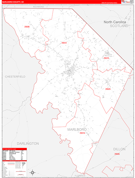 Marlboro County, SC Zip Code Wall Map