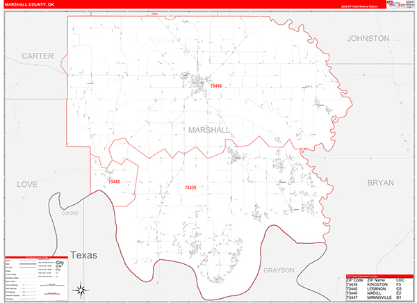 Marshall County, OK Zip Code Map