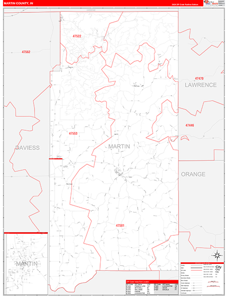 Martin County, IN Zip Code Map