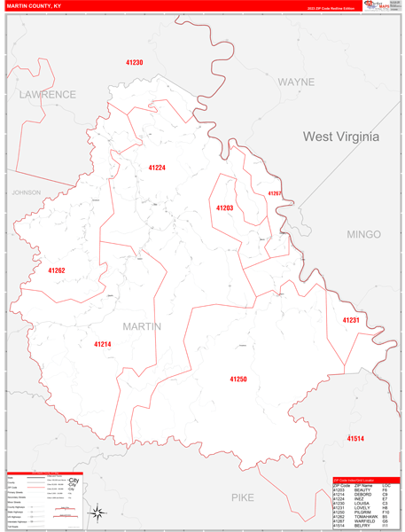 Martin County, KY Zip Code Map