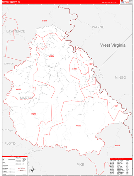 Martin County, KY Zip Code Map