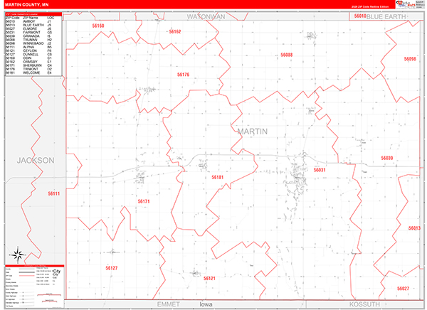 Martin County, MN Zip Code Wall Map