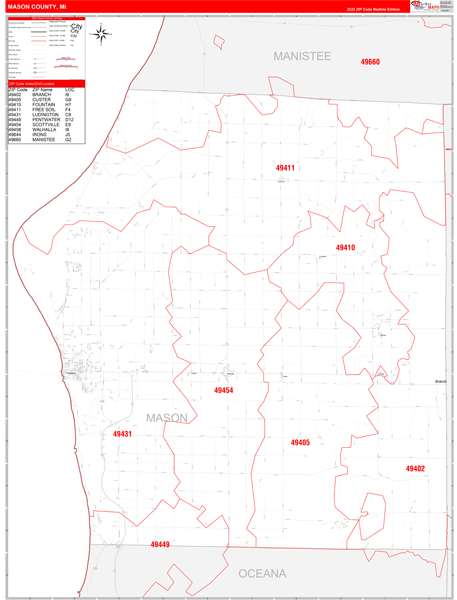 Mason County, MI Zip Code Wall Map