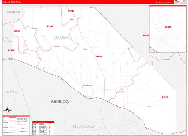 Massac County Digital Map Red Line Style