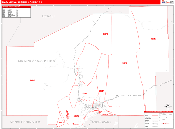 Matanuska-Susitna Borough (County), AK Zip Code Wall Map
