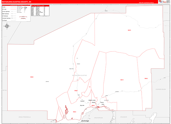 Matanuska-Susitna Borough (County), AK Carrier Route Wall Map