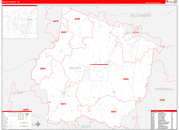 Maury County, TN Zip Code Map