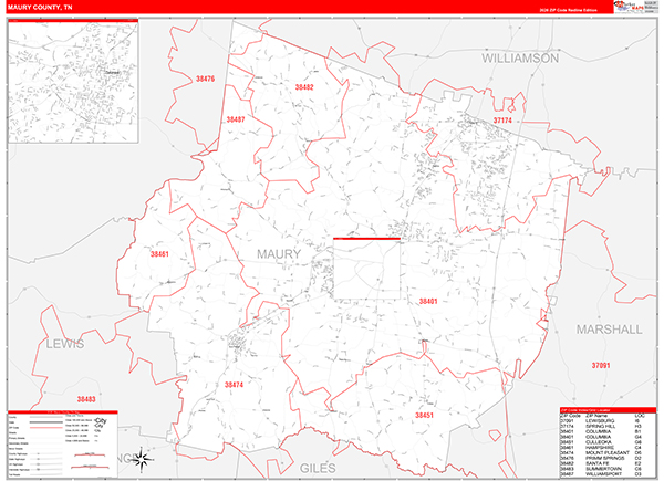 Maury County, TN Zip Code Map