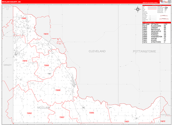 McClain County, OK Carrier Route Wall Map