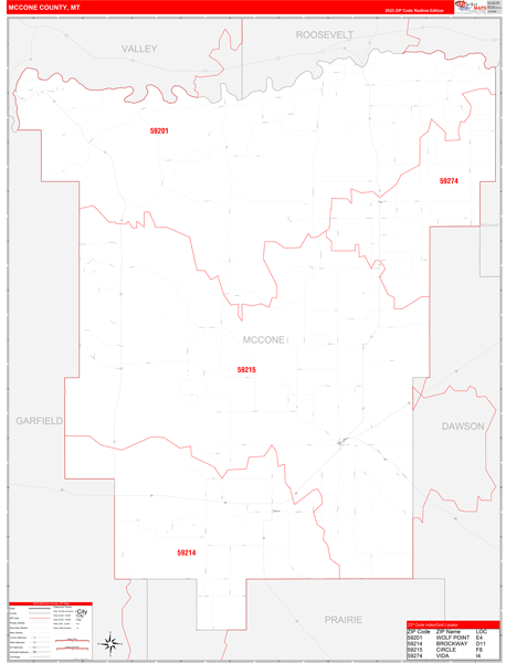 McCone County, MT Zip Code Wall Map