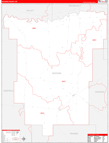 McCone County, MT Zip Code Wall Map