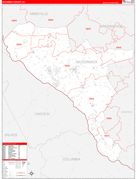 McCormick County, SC Zip Code Wall Map